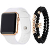 Men's Movement Style Silicone And Stainless Steel Square Electronic Watch Bracelet Suit