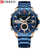Men's Multifunction Dualdisplay Luminous Calendar Week Watch Metal Case Stainless Steel Band Round Dial Business Style