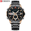 Men's Multifunction Dualdisplay Luminous Calendar Week Watch Metal Case Stainless Steel Band Round Dial Business Style