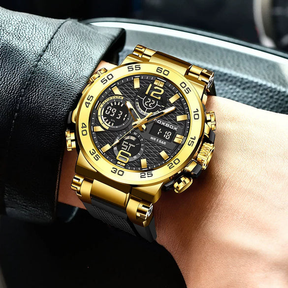 Men's Multifunction Waterproof Sports Watch With Zinc Alloy Case Silicone Strap And Mineral Strengthened Glass Mirror Geometric Style Round Dial