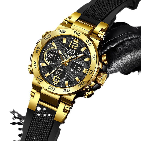 Men's Multifunction Waterproof Sports Watch With Zinc Alloy Case Silicone Strap And Mineral Strengthened Glass Mirror Geometric Style Round Dial