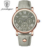 Men's Multifunctional Belt Quartz Watch Genuine Leather Alloy Case Sapphire Crystal Glass Mirror Round Dial Leisure Style