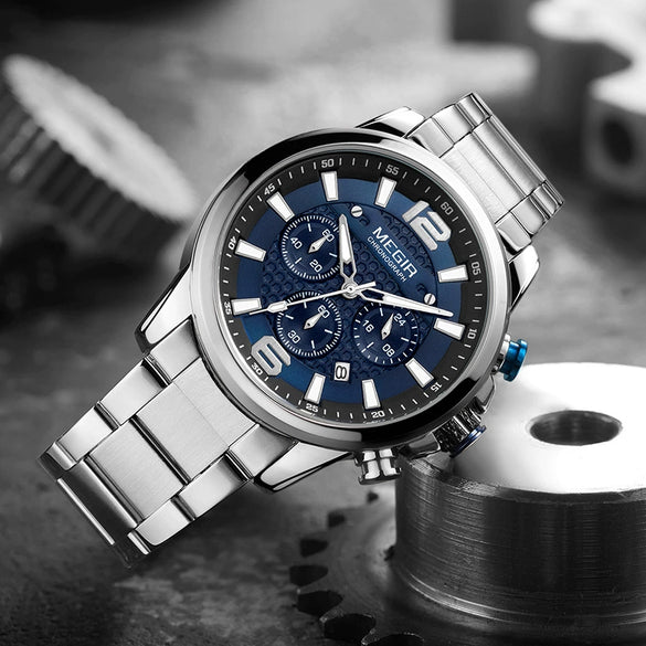 Men's Multifunctional Business Sports Quartz Watch Alloy Case Stainless Steel Belt Round Dial