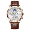 Men's Multifunctional Chronograph Quartz Watch Alloy Case Genuine Leather Strap Round Dial Leisure Style