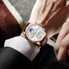 Men's Multifunctional Chronograph Quartz Watch Alloy Case Genuine Leather Strap Round Dial Leisure Style