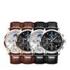 Men's Multifunctional Chronograph Quartz Watch Alloy Case Genuine Leather Strap Round Dial Leisure Style