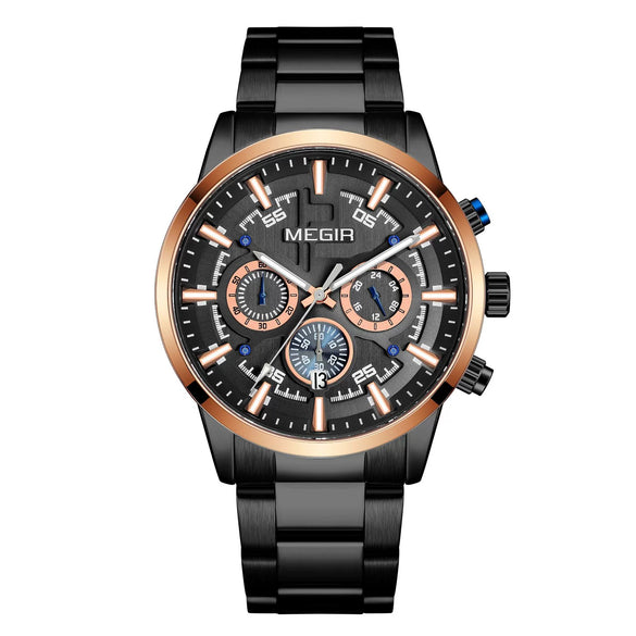 Men's Multifunctional Chronograph Sports Business Luminous Watch Alloy Case Steel Strap Round Dial