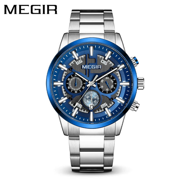 Men's Multifunctional Chronograph Sports Business Luminous Watch Alloy Case Steel Strap Round Dial