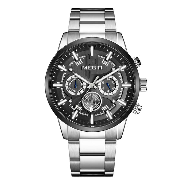 Men's Multifunctional Chronograph Sports Business Luminous Watch Alloy Case Steel Strap Round Dial