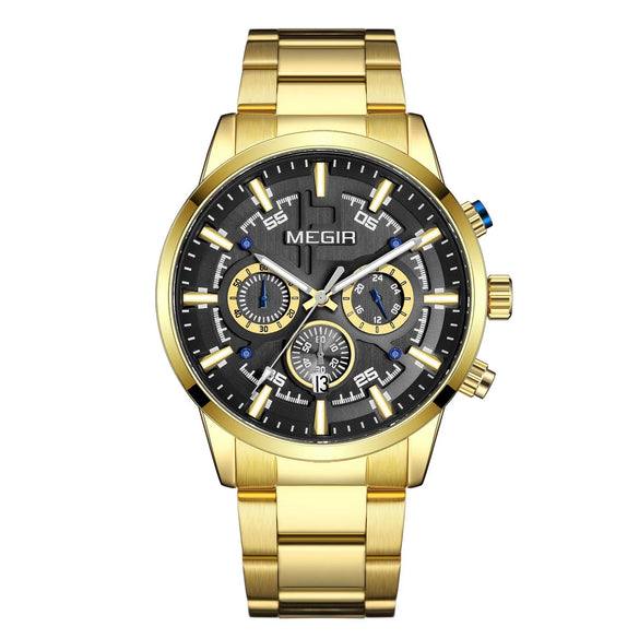 Men's Multifunctional Chronograph Sports Business Luminous Watch Alloy Case Steel Strap Round Dial