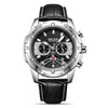 Men's Multifunctional Chronograph Waterproof Luminous Leather Sport Quartz Watch Alloy Case Stainless Steel Clasp Genuine Leather Strap Round Dial