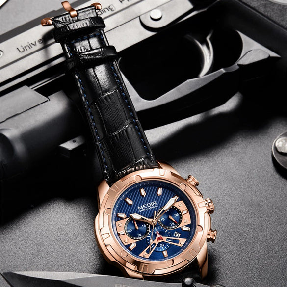 Men's Multifunctional Chronograph Waterproof Luminous Leather Sport Quartz Watch Alloy Case Stainless Steel Clasp Genuine Leather Strap Round Dial