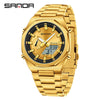 Men's Multifunctional Electronic Wristwatch Octagonal Alloy Waterproof Dual Display With Mineral Tempered Glass Mirror And Steel Strip Strap