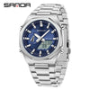 Men's Multifunctional Electronic Wristwatch Octagonal Alloy Waterproof Dual Display With Mineral Tempered Glass Mirror And Steel Strip Strap