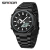 Men's Multifunctional Electronic Wristwatch Octagonal Alloy Waterproof Dual Display With Mineral Tempered Glass Mirror And Steel Strip Strap