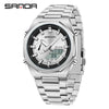 Men's Multifunctional Electronic Wristwatch Octagonal Alloy Waterproof Dual Display With Mineral Tempered Glass Mirror And Steel Strip Strap