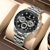 Men's Multifunctional Leisure Waterproof Quartz Watch Alloy Case Stainless Steel Strap Round Dial