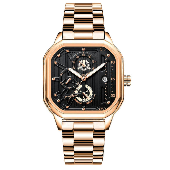 Men's Multifunctional Luminous Waterproof Sport Watch With Alloy Case Stainless Steel Strap And Square Dial