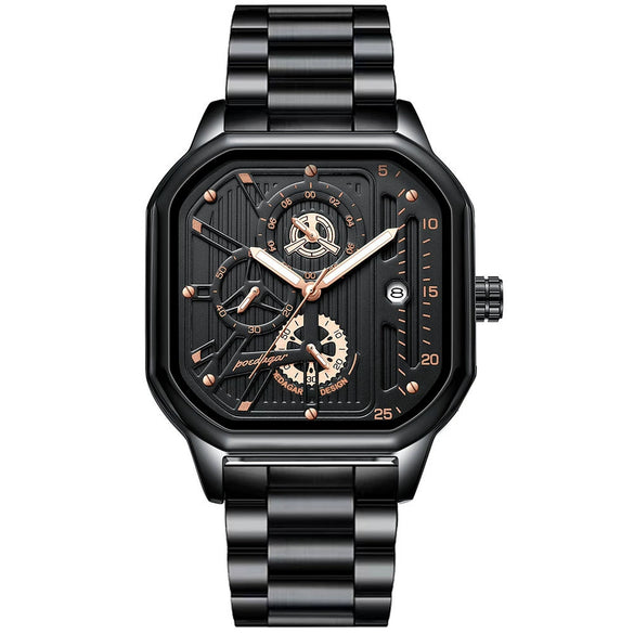 Men's Multifunctional Luminous Waterproof Sport Watch With Alloy Case Stainless Steel Strap And Square Dial