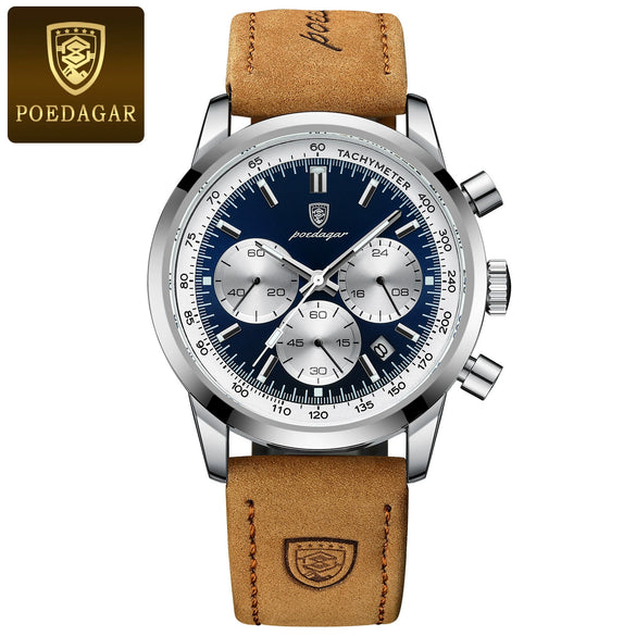 Men's Multifunctional Quartz Watch Belt With Alloy Case Genuine Leather Strap Stainless Steel Buckle And Round Dial