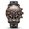 Men's Multifunctional Sports Chronograph Luminous Waterproof Quartz Watch Alloy Case Genuine Leather Strap Stainless Steel Clasp Round Dial Mineral Strengthened Glass Mirror