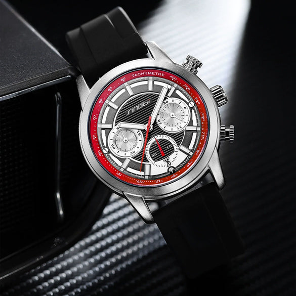 Men's Multifunctional Sports Watch Alloy Case Stainless Steel Clasp Silicone Strap Quartz Movement Round Dial
