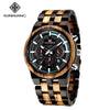 Men's Multifunctional Sports Wooden Watch Round Dial Leisure Style Plexiglass Mirror Stainless Steel Clasp Wood Strap