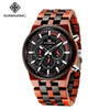 Men's Multifunctional Sports Wooden Watch Round Dial Leisure Style Plexiglass Mirror Stainless Steel Clasp Wood Strap