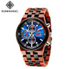 Men's Multifunctional Sports Wooden Watch Round Dial Leisure Style Plexiglass Mirror Stainless Steel Clasp Wood Strap
