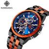 Men's Multifunctional Sports Wooden Watch Round Dial Leisure Style Plexiglass Mirror Stainless Steel Clasp Wood Strap