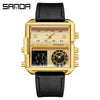 Men's Multifunctional Waterproof Electronic Watch With Zinc Alloy Case Genuine Leather Strap Square Dial And High Hardness Mineral Tempered Mirror