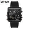 Men's Multifunctional Waterproof Electronic Watch With Zinc Alloy Case Genuine Leather Strap Square Dial And High Hardness Mineral Tempered Mirror