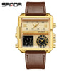 Men's Multifunctional Waterproof Electronic Watch With Zinc Alloy Case Genuine Leather Strap Square Dial And High Hardness Mineral Tempered Mirror