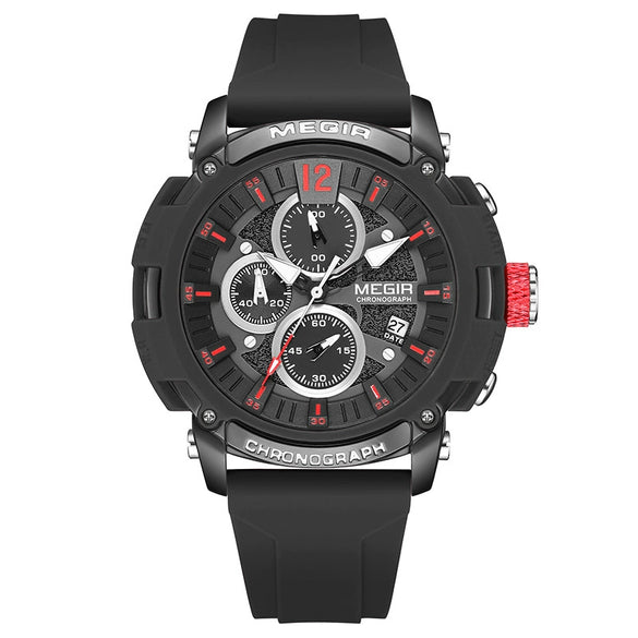 Men's Multifunctional Waterproof Luminous Alloy Case And Silicone Strap Sports Quartz Watch With Round Dial