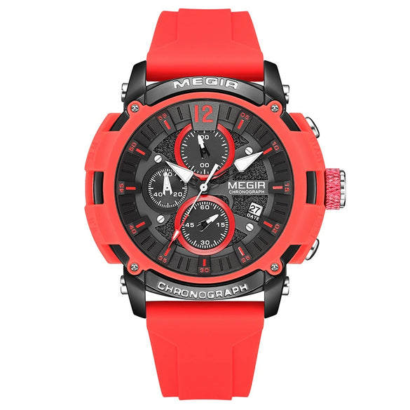 Men's Multifunctional Waterproof Luminous Alloy Case And Silicone Strap Sports Quartz Watch With Round Dial