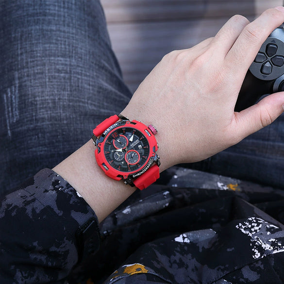 Men's Multifunctional Waterproof Luminous Alloy Case And Silicone Strap Sports Quartz Watch With Round Dial