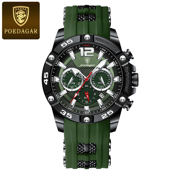Men's Multifunctional Waterproof Silicone Quartz Watch With Alloy Case Mineral Strengthened Mirror And Round Dial