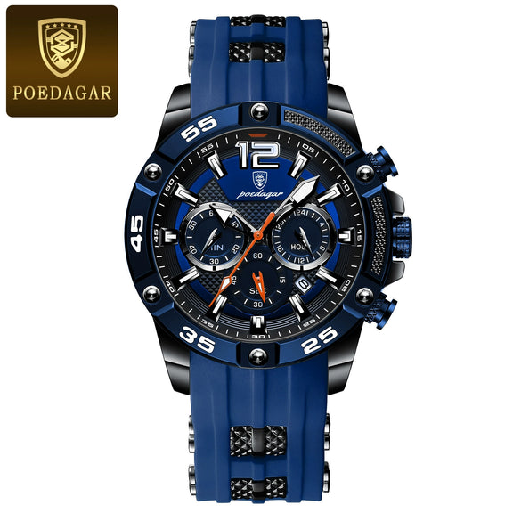 Men's Multifunctional Waterproof Silicone Quartz Watch With Alloy Case Mineral Strengthened Mirror And Round Dial