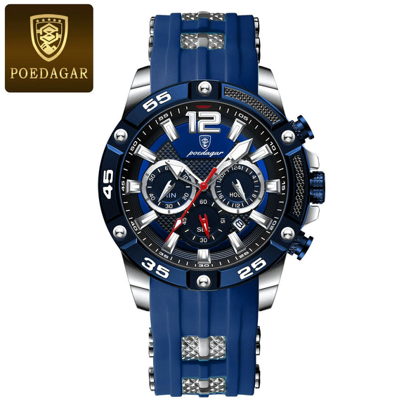 Men's Multifunctional Waterproof Silicone Quartz Watch With Alloy Case Mineral Strengthened Mirror And Round Dial