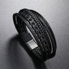 Men's Multilayer Leather Rope Braided Geometric Style Hand Knitted Alloy Magnetic Buckle Bracelet