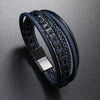 Men's Multilayer Leather Rope Braided Geometric Style Hand Knitted Alloy Magnetic Buckle Bracelet
