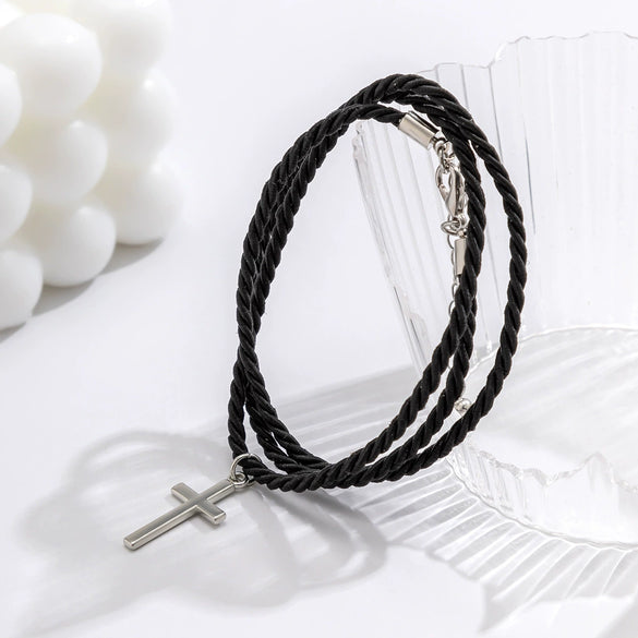 Men's Multilayer Woven Cord Cross Geometric Bracelet Jewelry