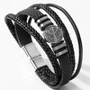 Men's Multilayer Woven Leather And Pu Leather Bracelet With Alloy And Geometric Design Electroplated