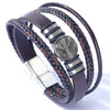 Men's Multilayer Woven Leather And Pu Leather Bracelet With Alloy And Geometric Design Electroplated