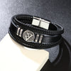 Men's Multilayer Woven Leather And Pu Leather Bracelet With Geometric Pattern Metal Electroplated Design