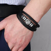 Men's Multilayer Woven Leather And Pu Leather Bracelet With Geometric Pattern Metal Electroplated Design