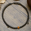 Men's Multilayered Leather Necklace With Black Agate Beads Alloy Pendant Geometric Style Handmade