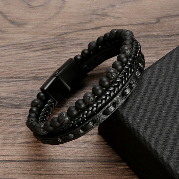 Men's Natural Stone And Alloy Handwoven Bracelet Jewelry With Electroplating Treatment