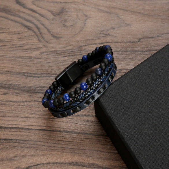 Men's Natural Stone And Alloy Handwoven Bracelet Jewelry With Electroplating Treatment
