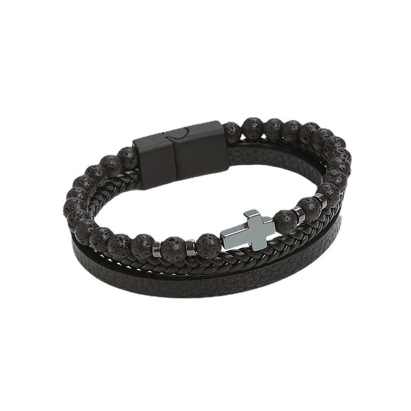 Men's Natural Stone Stainless Steel Geometric Handmade Magnetic Bracelet
